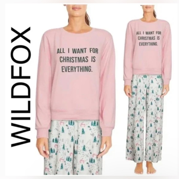 Wildfox Intimates PJ All I Want For Christmas Is Everything Top XS Pink Green - Picture 1 of 6
